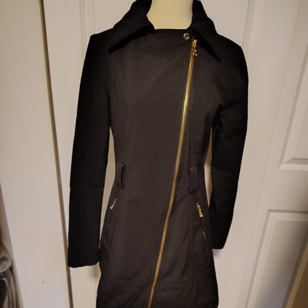 Guess Black MOTO Jacket Pea Coat Fitted Asymmetrical Zip Black Size Small Chic